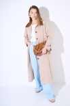 TRENCH LUNGO OVERSIZE CON COLLETTO IN DAINETTO BEIGE/MORO